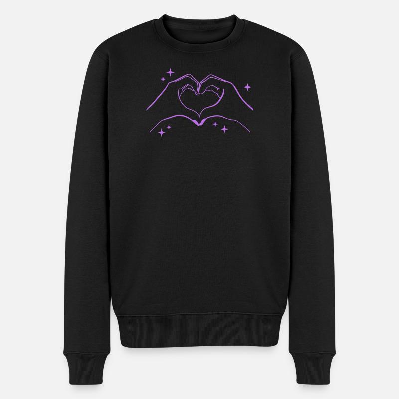 Herzförmige Hände mit Sternen Illustration - Männer Premium Bio Pullover - Schwarz