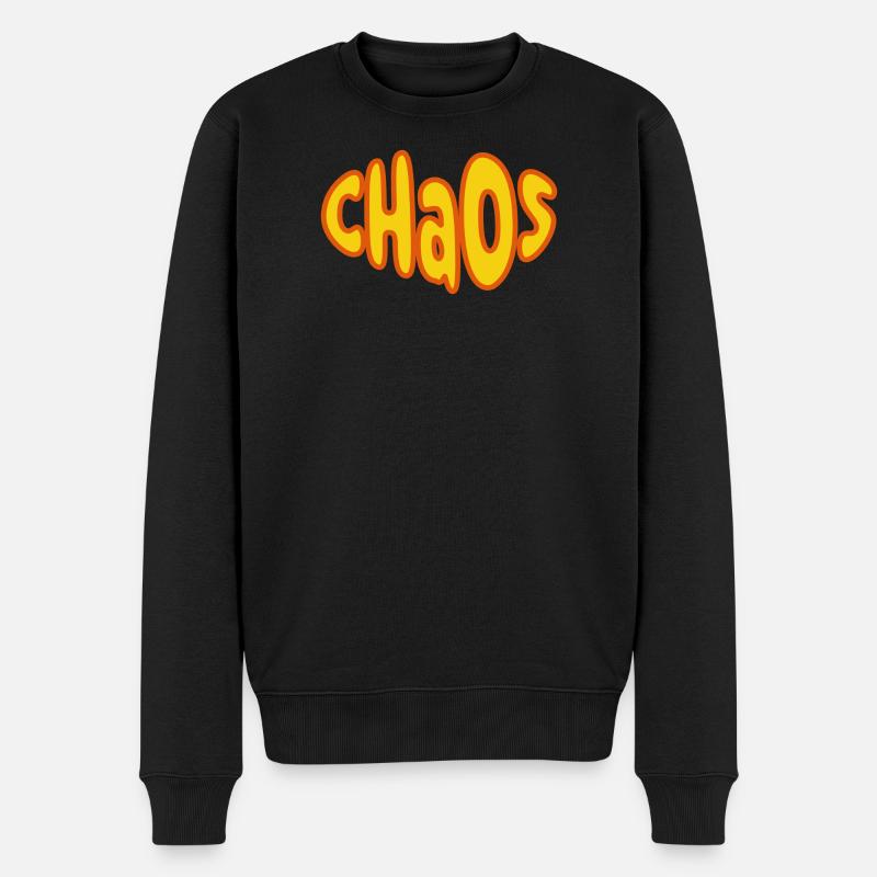 Chaos Lettrage Rétro Jaune Orange - Pull Premium bio Homme - noir