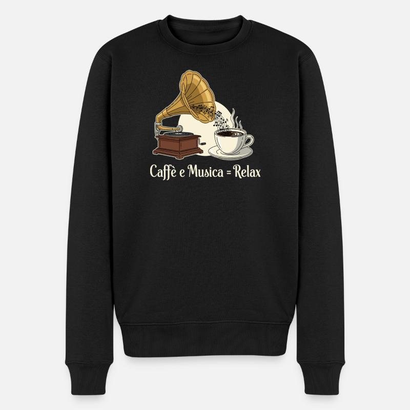Caffè e Musica = Relax - Männer Premium Bio Pullover - Schwarz