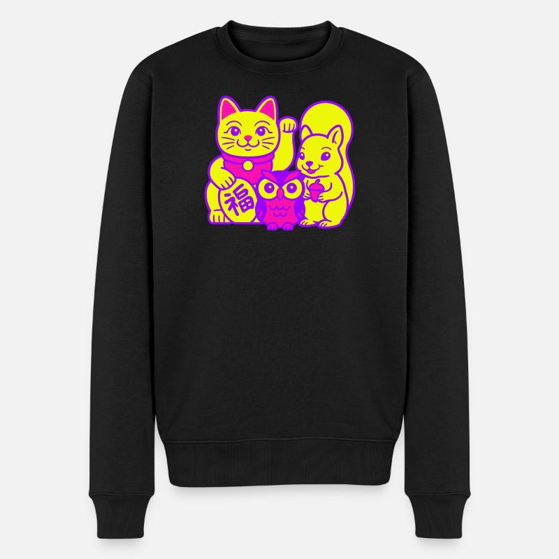 Glückskatze with Friends - Männer Premium Bio Pullover - Schwarz