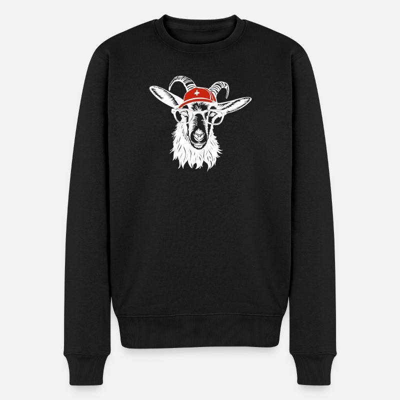 Switzerland Geissbock white - Männer Premium Bio Pullover - Schwarz