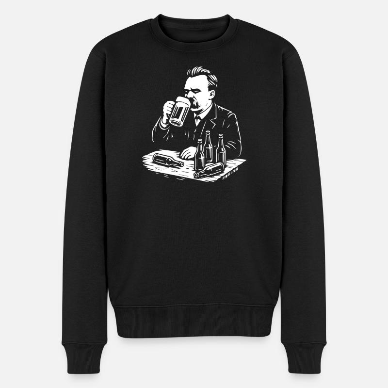 Friedrich Nietzsche trinkt Bier Illustration - Männer Premium Bio Pullover - Schwarz