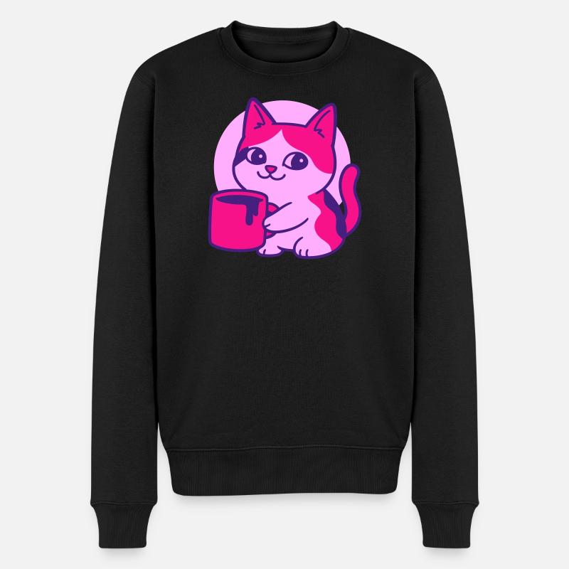 Chat de café mignon - Pull Premium bio Homme - noir