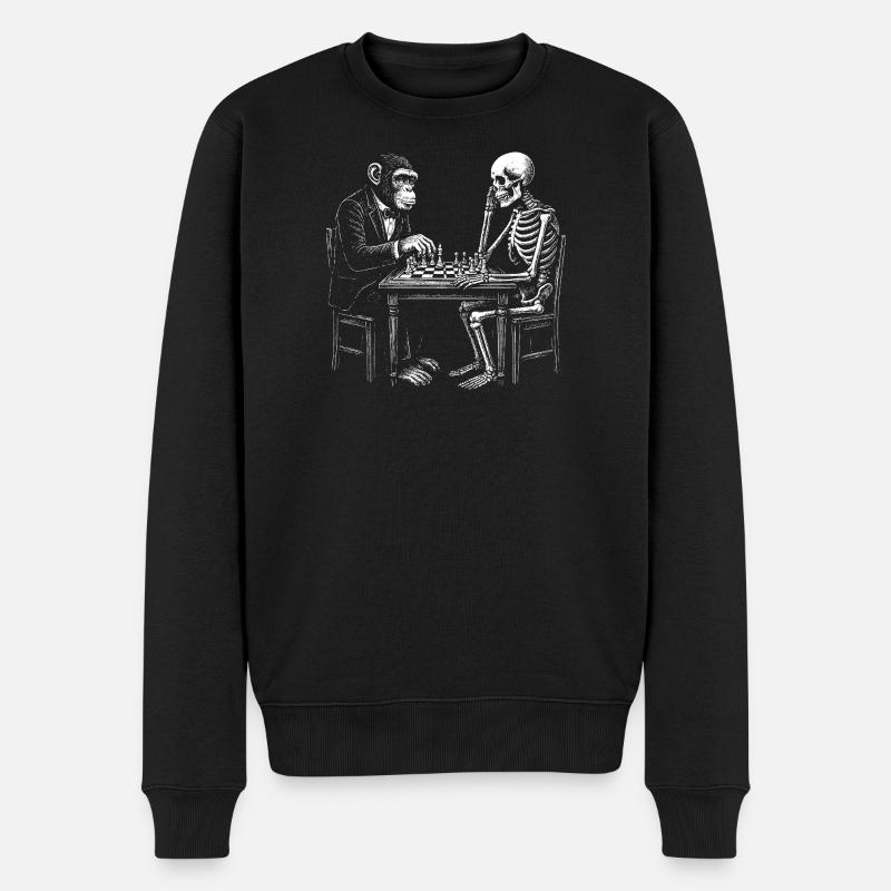 Skelett und Affe spielt Schach - Männer Premium Bio Pullover - Schwarz