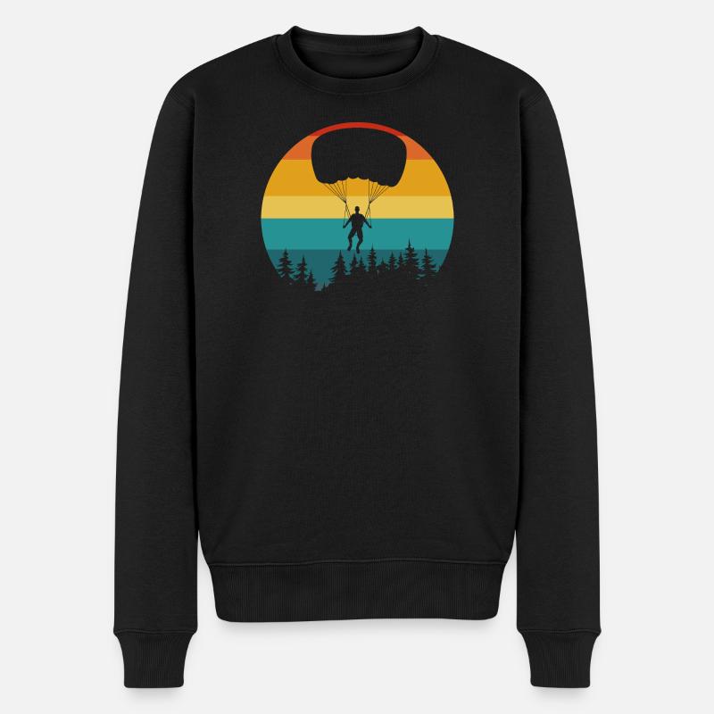 Retro Wald Silhouette Fallschirmspringer - Männer Premium Bio Pullover - Schwarz