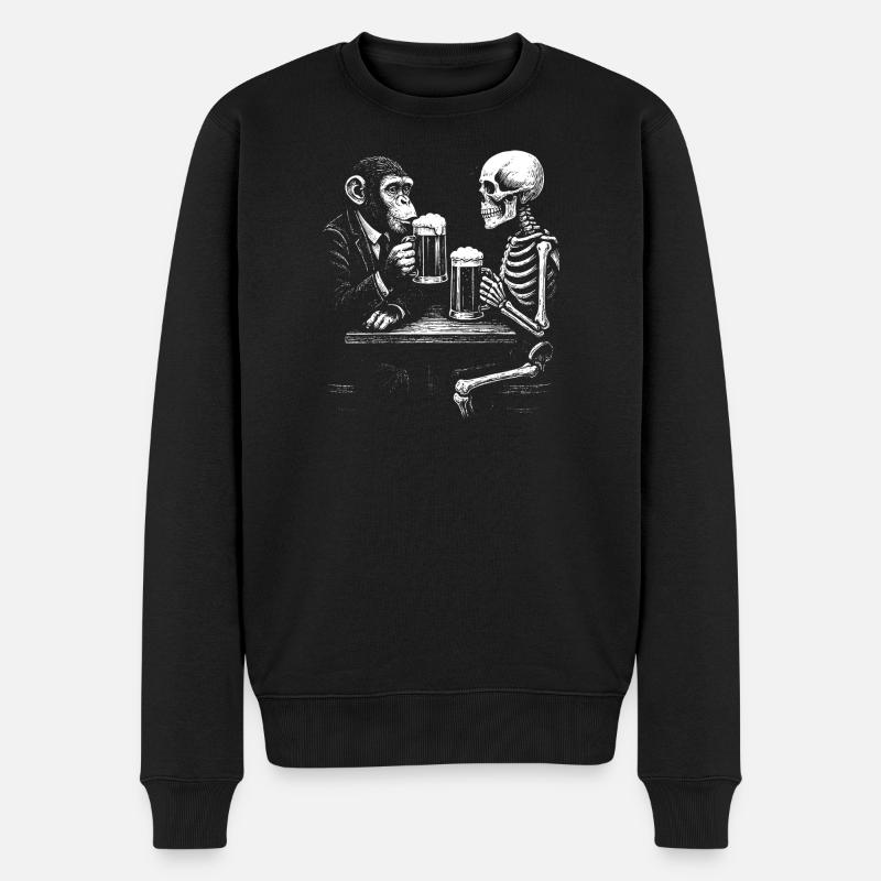 Humorvoller Skelett- und Affenbier-Toast - Männer Premium Bio Pullover - Schwarz