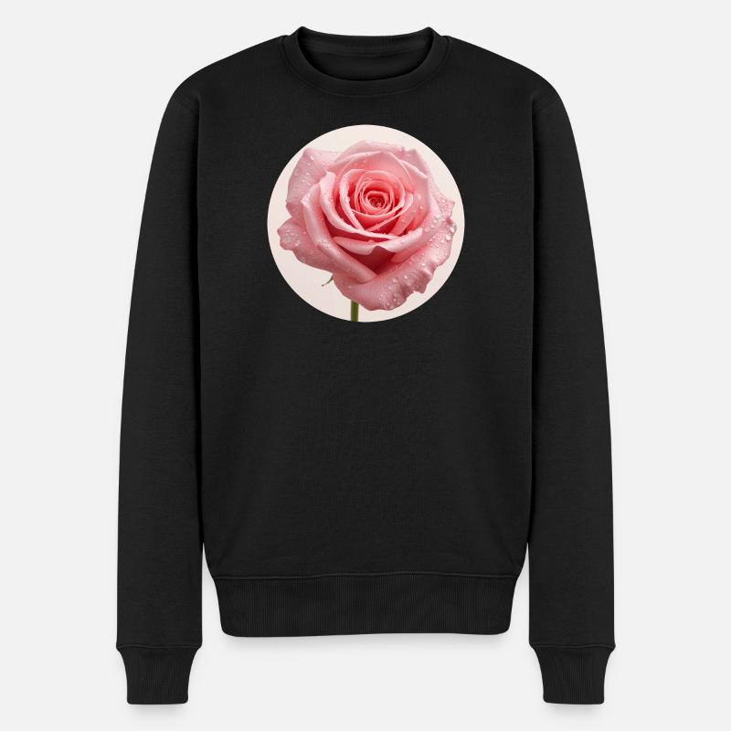 Zarte Rosenblüte mit Wasserdrops - Männer Premium Bio Pullover - Schwarz