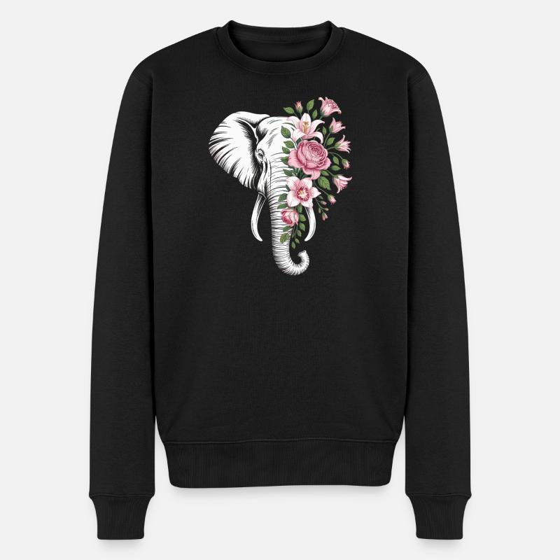 Blumiger Elefant - Männer Premium Bio Pullover - Schwarz