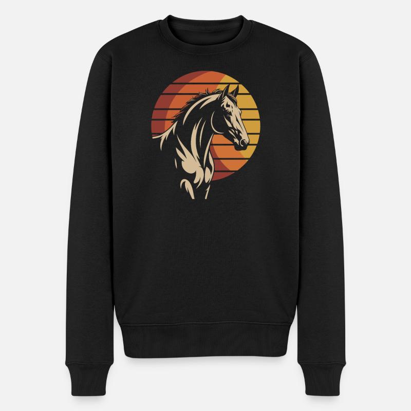 Elegantes Pferdedesign im Sonnenuntergangsstil - Männer Premium Bio Pullover - Schwarz