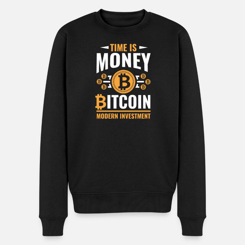 Bitcoin Zeit ist Geld Motiv - Männer Premium Bio Pullover - Schwarz