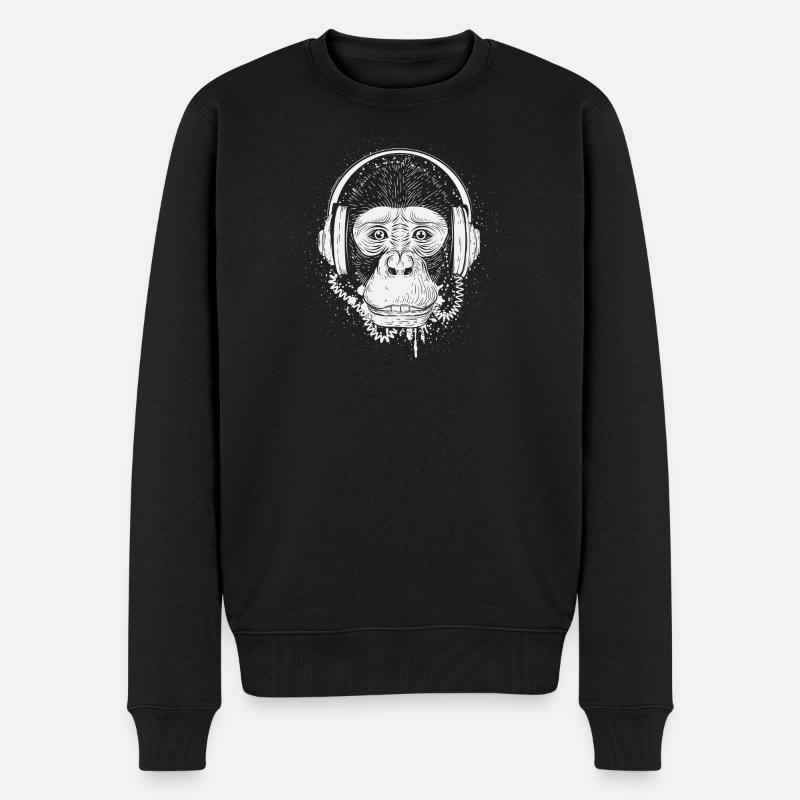Chimpanzé avec des écouteurs - Pull Premium bio Homme - noir