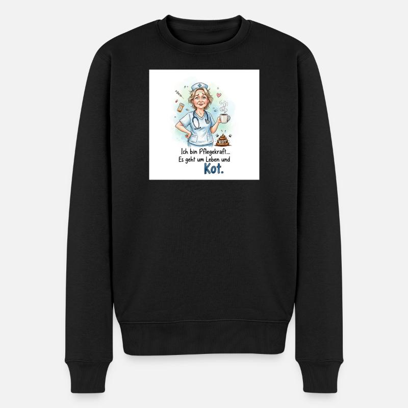 Pflegekraft Humorisches Design mit Kaffee - Männer Premium Bio Pullover - Schwarz
