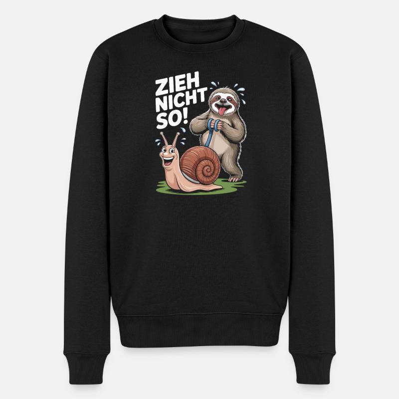 Witziges Faultier mit Schnecke Zieh nicht so - Männer Premium Bio Pullover - Schwarz