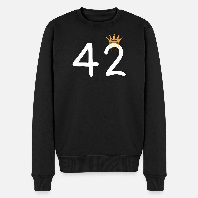 Graffiti-Zahl 42 mit Krone - Männer Premium Bio Pullover - Schwarz