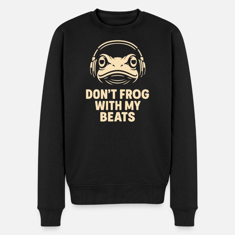 Frosch mit Kopfhörer - Männer Premium Bio Pullover - Schwarz