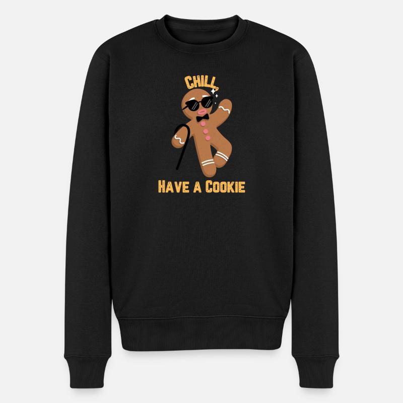 Chillen, einen Keks trinken - Männer Premium Bio Pullover - Schwarz