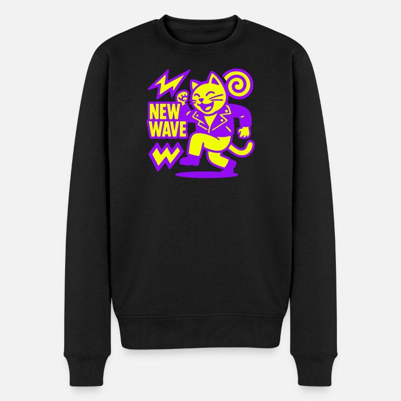 New Wave Cat - Männer Premium Bio Pullover - Schwarz
