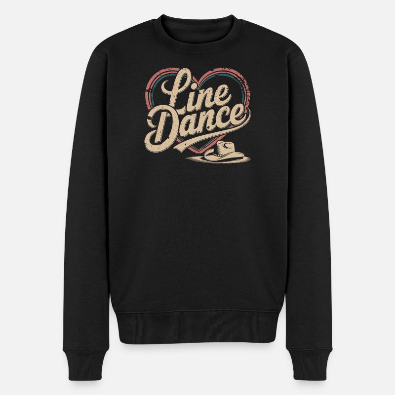 Line Dance Heart Retro Design - Männer Premium Bio Pullover - Schwarz