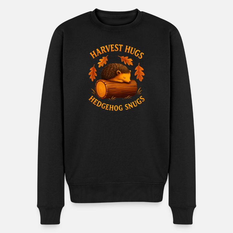 Herbstlicher Igel mit Holzstamm - Männer Premium Bio Pullover - Schwarz