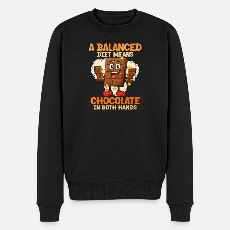 Ausgewogenes Schokoladen-Motiv mit Comic-Charakter - Männer Premium Bio Pullover - Schwarz