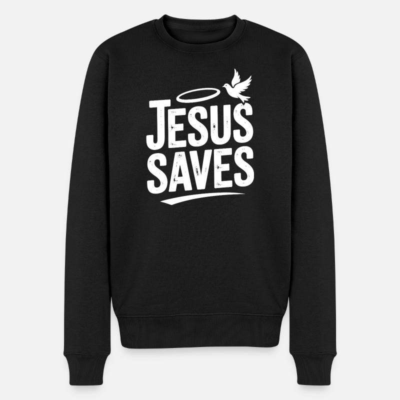 Jesus rettet - Männer Premium Bio Pullover - Schwarz