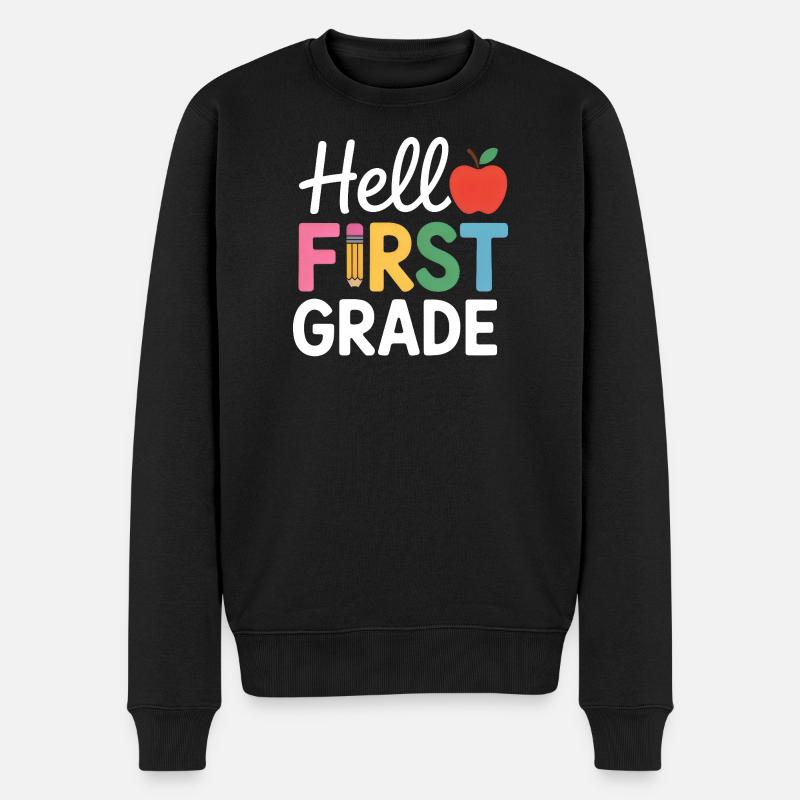 Hello First Grade Back To School - Männer Premium Bio Pullover - Schwarz