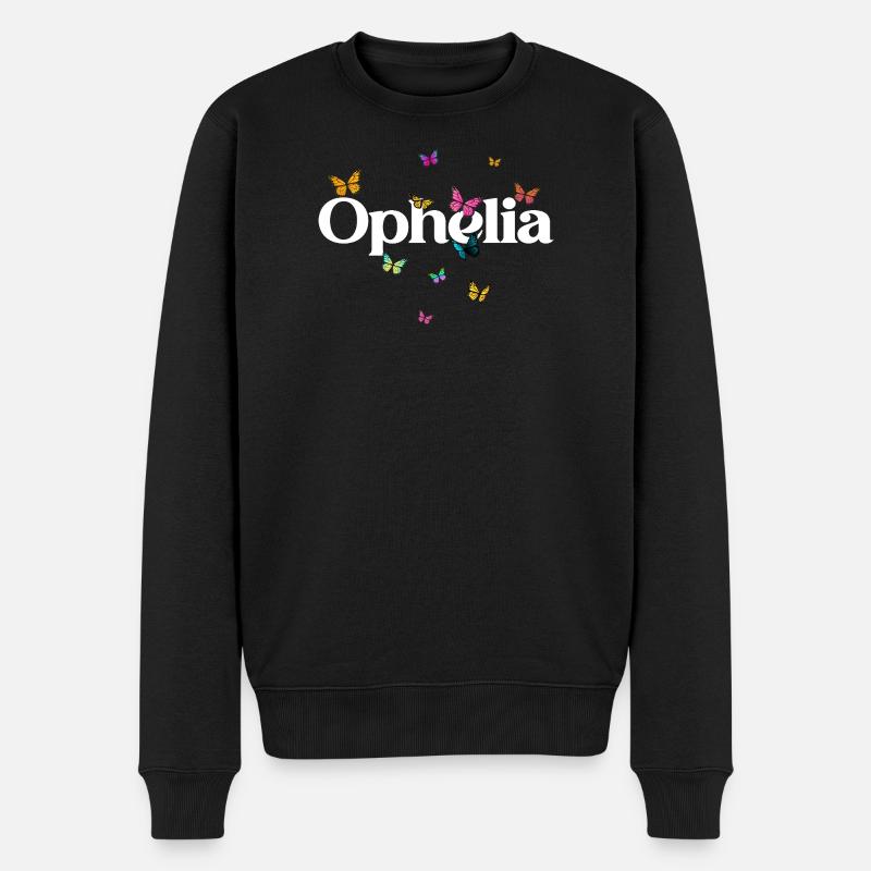 Schöner Mädchenname OPHELIA mit Schmetterlingen  - Männer Premium Bio Pullover - Schwarz
