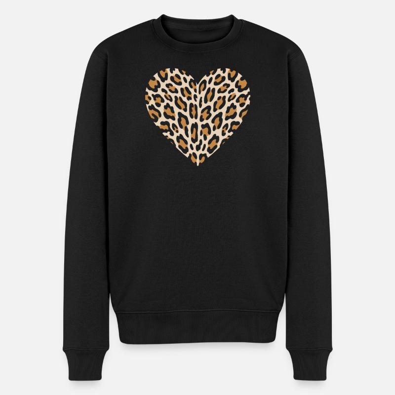 Leopard Herz für Tierliebhaber - Männer Premium Bio Pullover - Schwarz