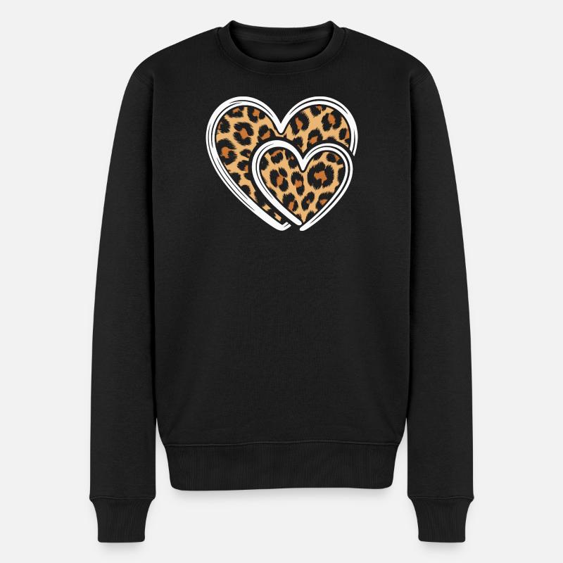 Herz mit Leopardmuster - Männer Premium Bio Pullover - Schwarz