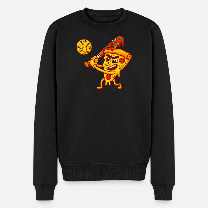Pizzastück Baseballspieler Cartoon Design - Männer Premium Bio Pullover - Schwarz