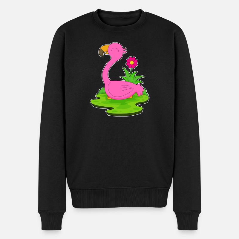 Flamingo Blume - Männer Premium Bio Pullover - Schwarz