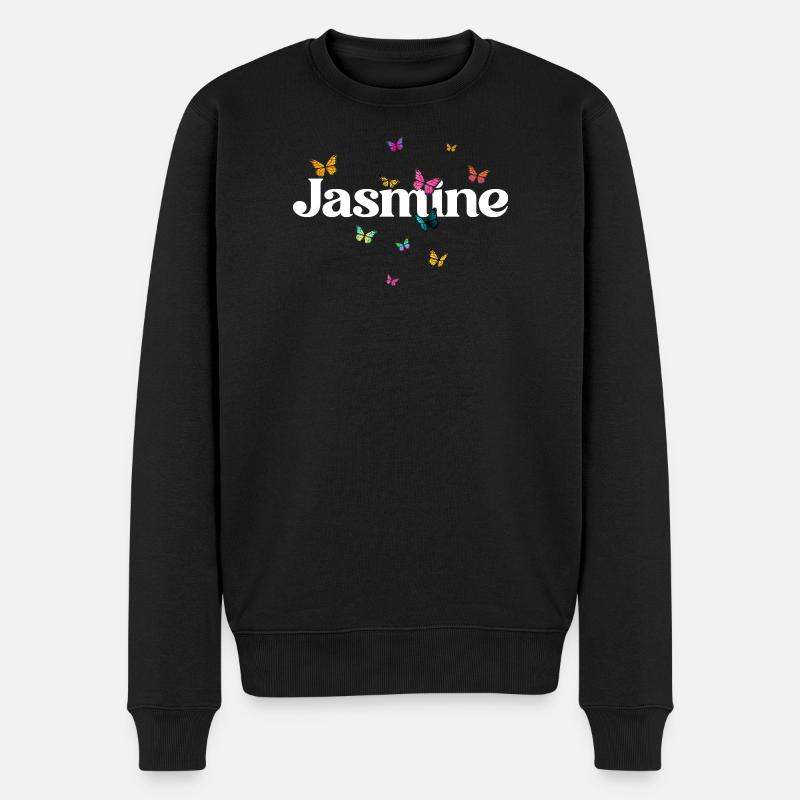Schöner Mädchenname mit Schmetterlingen JASMINE - Männer Premium Bio Pullover - Schwarz