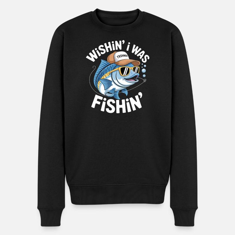 Humorvoller Fisch mit Surf-Accessoires - Männer Premium Bio Pullover - Schwarz