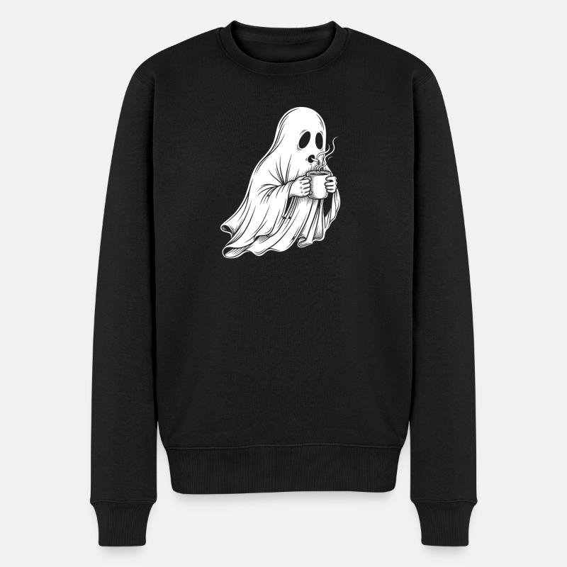 Geist mit Kaffeetasse Illustration - Männer Premium Bio Pullover - Schwarz
