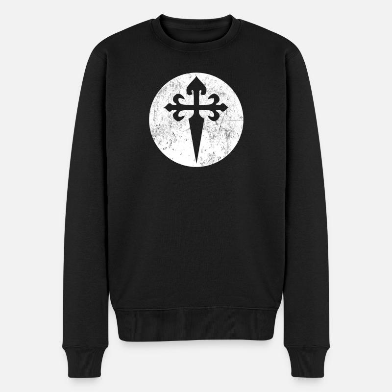 Croix de Saint-Jacques cercle blanc illustration - Pull Premium bio Homme - noir