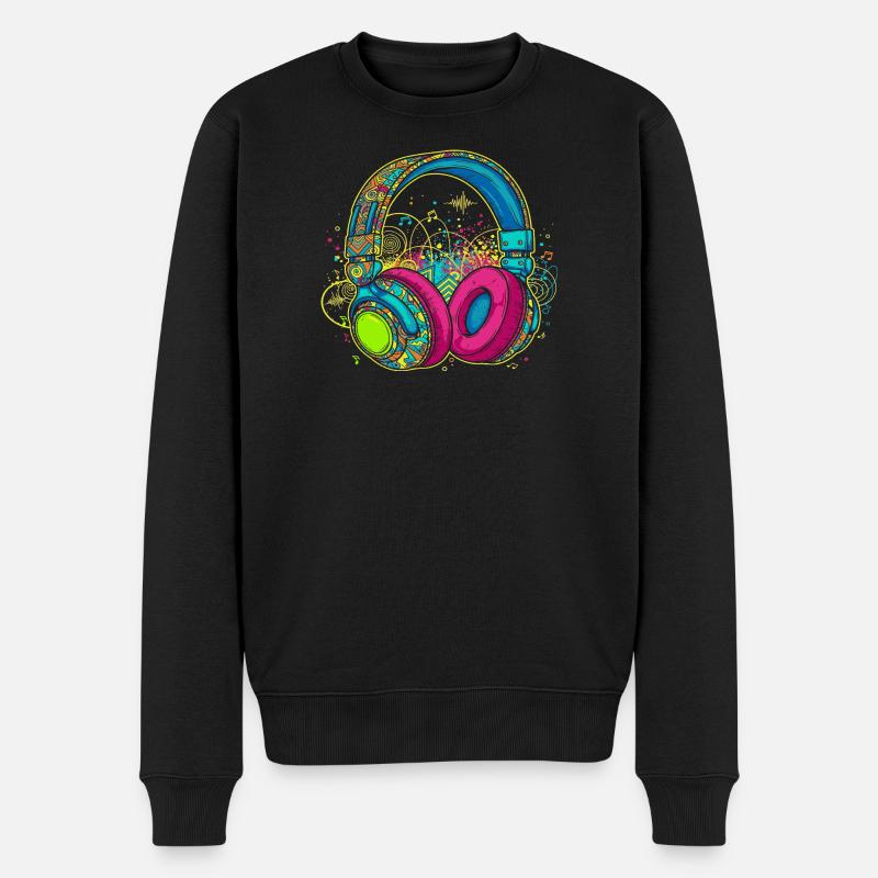 Conception abstraite vibrante des écouteurs - Pull Premium bio Homme - noir