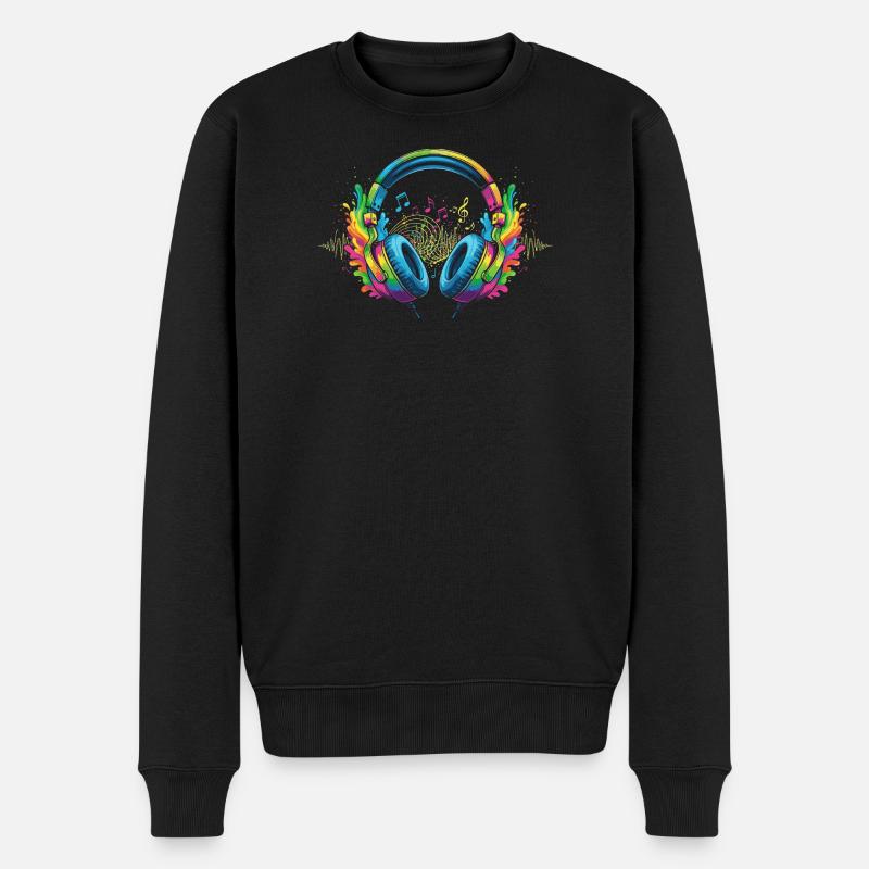 Lebendige Musik Kopfhörer Kunst - Männer Premium Bio Pullover - Schwarz