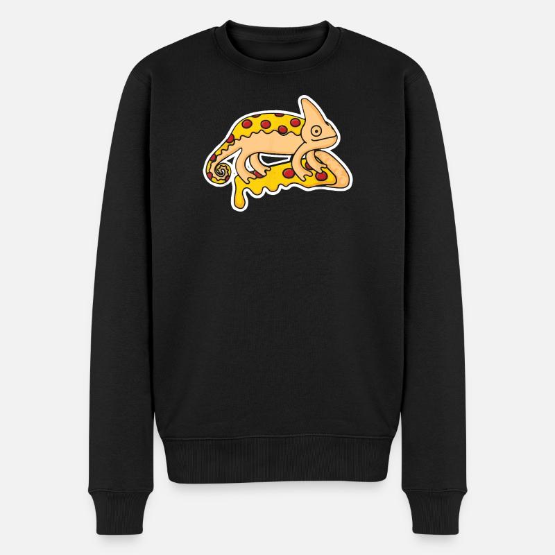 Funny-chameleon-iguana-pizza-motif - Männer Premium Bio Pullover - Schwarz