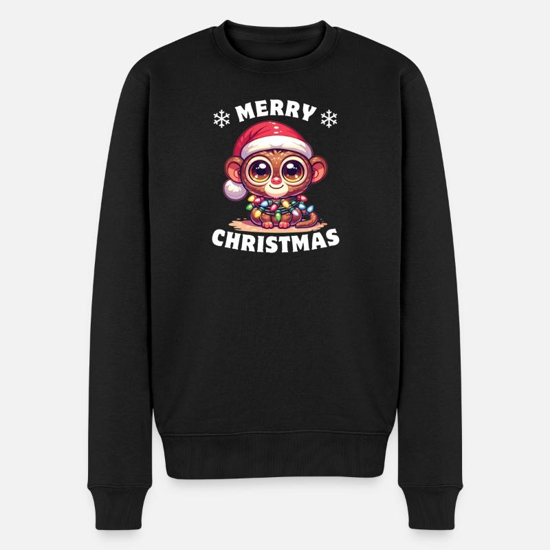 Weihnachten Lichterkette Koboldmaki - Männer Premium Bio Pullover - Schwarz