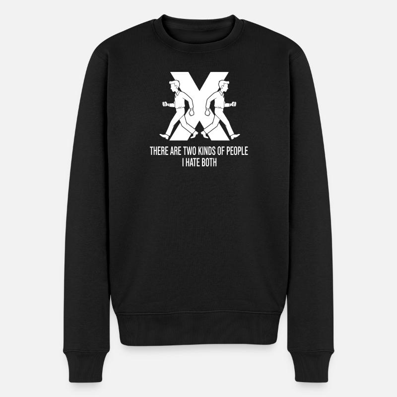 Kontrastierende Zwillinge mit humorvollem Spruch - Männer Premium Bio Pullover - Schwarz