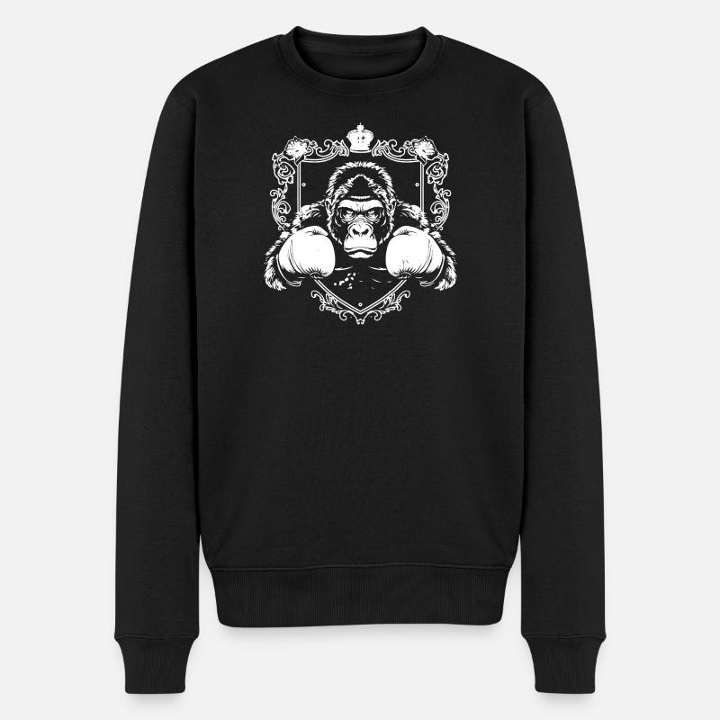 Starker Gorilla mit Kampfhandschuhen - Männer Premium Bio Pullover - Schwarz