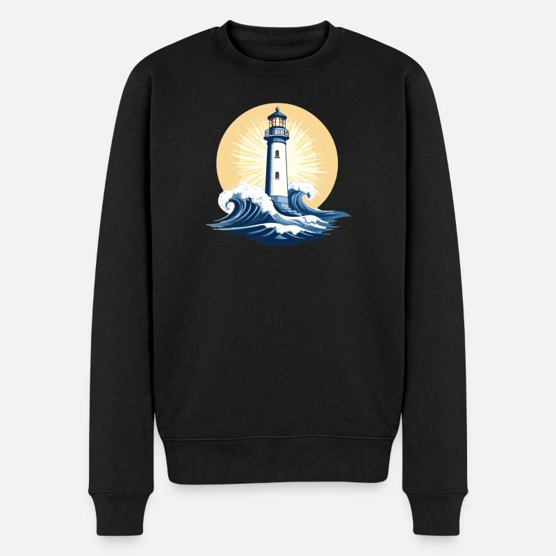 Leuchtturm bei Sonnenaufgang - Männer Premium Bio Pullover - Schwarz