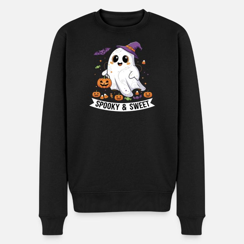 Niedlicher Halloween-Geist mit Kürbiskorb - Männer Premium Bio Pullover - Schwarz