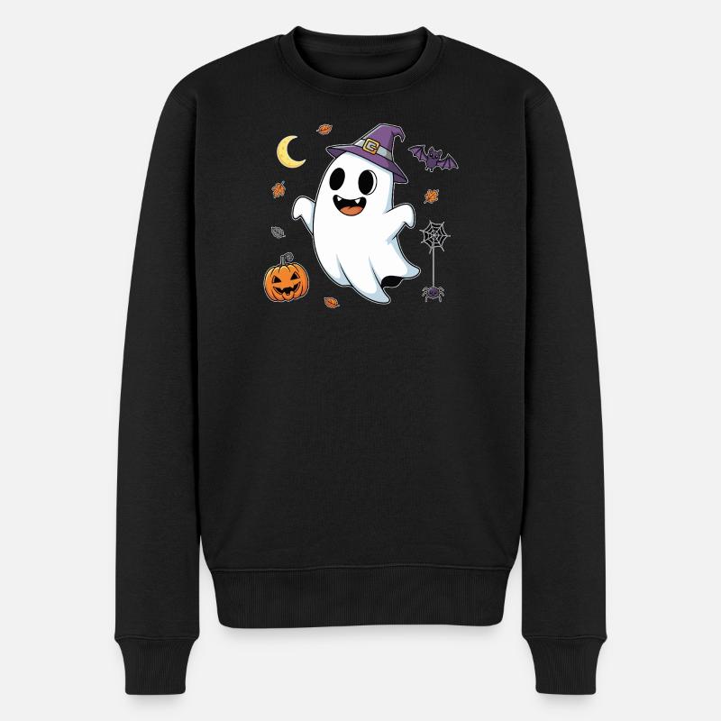 Skurriler Hexengeist im Herbstkostüm - Männer Premium Bio Pullover - Schwarz