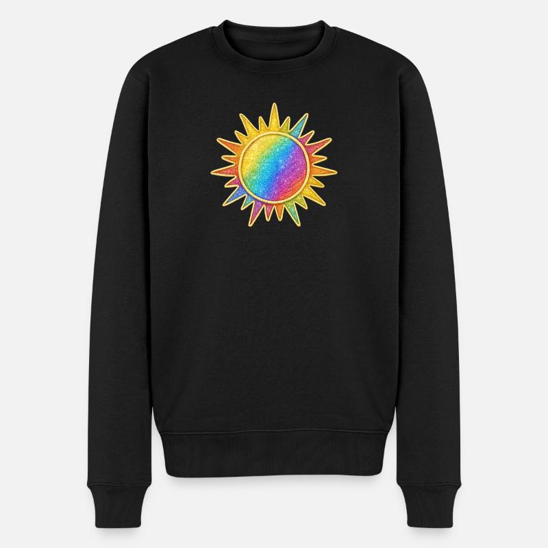 Lebendiges Regenbogen-Sunburst-Design - Männer Premium Bio Pullover - Schwarz