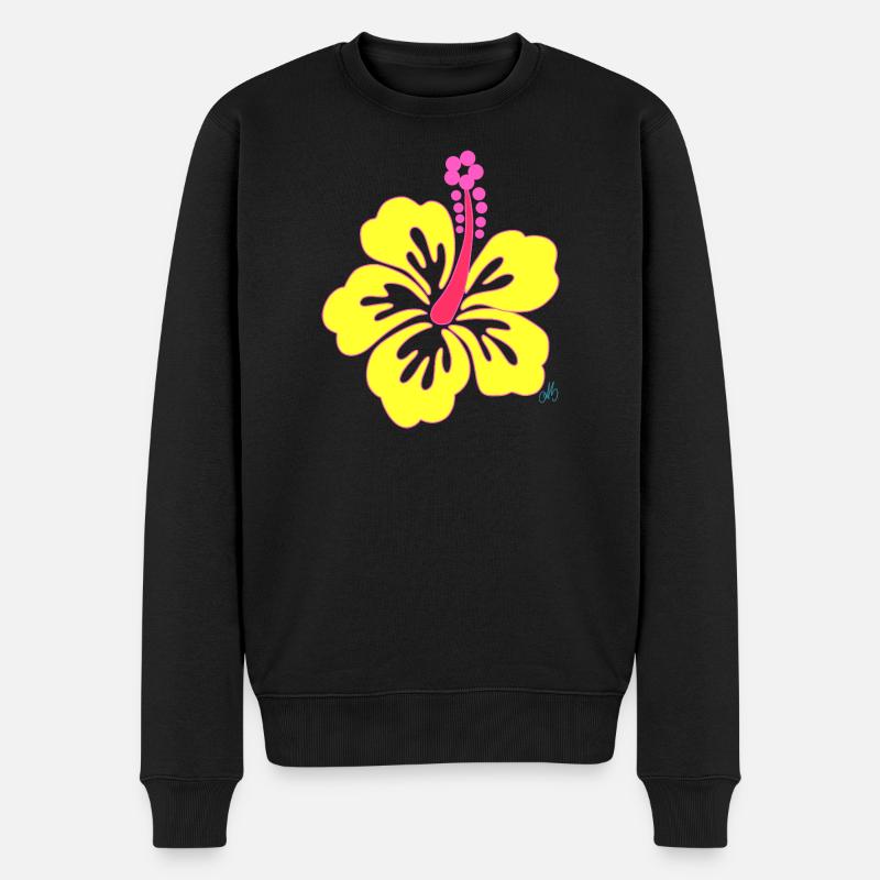 Gelbe tropische Hibiskusblüte - Männer Premium Bio Pullover - Schwarz