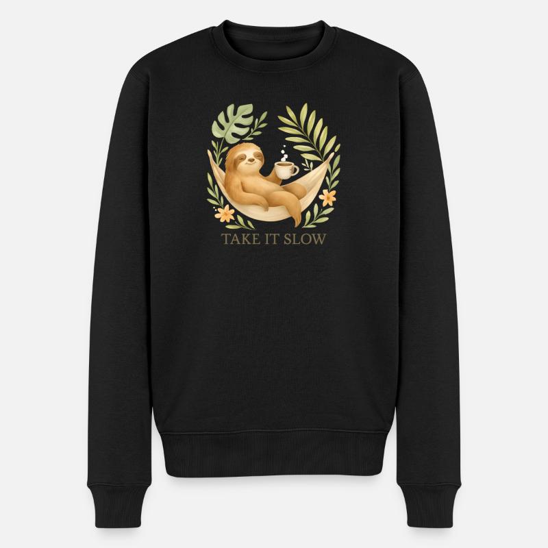  Take It Slow – Faultier im Boho-Stil - Männer Premium Bio Pullover - Schwarz
