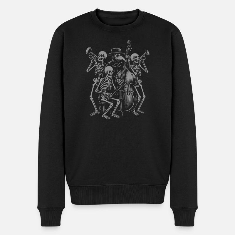 Gruseliges Skelett-Jazz-Ensemble - Männer Premium Bio Pullover - Schwarz