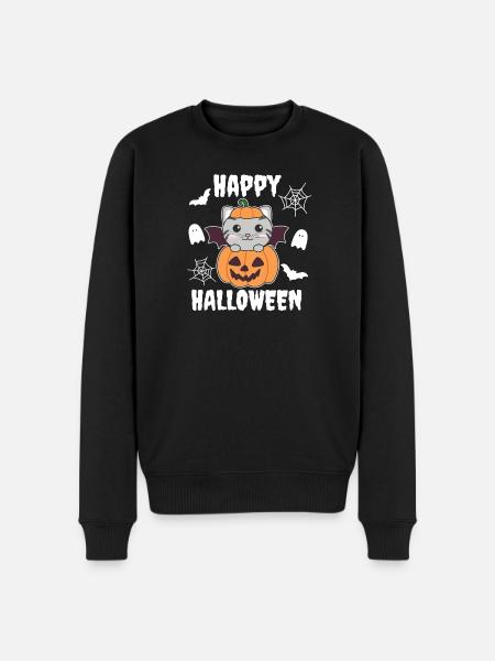 Cat Happy Halloween Pumpkin Bat Costume - Men's Premium Organic Jumper - black