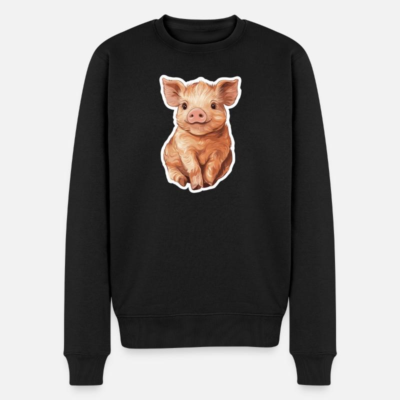 Schwein Ferkel - Männer Premium Bio Pullover - Schwarz